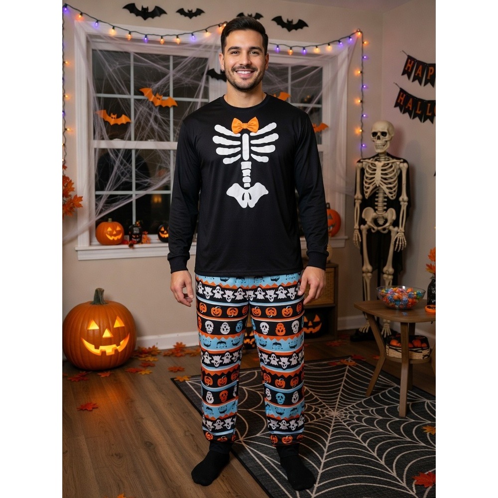 Celebrate Halloween Men's Pajamas, Black Soot Multi, Size 3XL (54-56), NWT